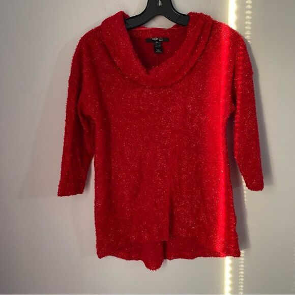 Style & Co Women’s Cowl Neck Eyelash Knit Red 3/4 Sleeve Sweater Red PS - Picture 1 of 3